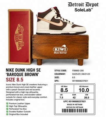 Nike Dunk High SE Baroque Brown Sneakers Men s 8.5 FB8892-200 Brown Cream
