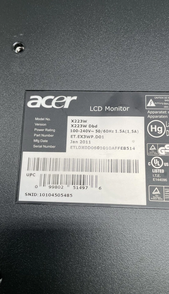 Acer X223W 22" Widescreen LCD Unit Computer Display Monitor Only - Image 3 of 4