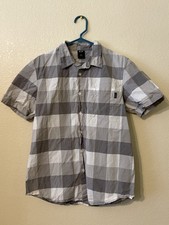 Oakley Button Up Short Sleeve Shirt Gray Plaid 100 Cotton Men  s Size Large