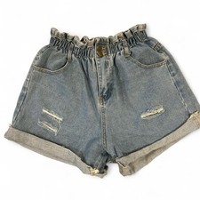 Princess Polly Denim Shorts Size 4 High Rise Paperbag Waist Light Wash Cute Twee