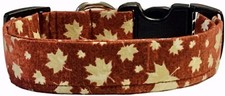 Autumn Maple Leaves On Burgundy Handmade Dog Collar