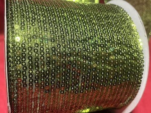 Christmas Green Sequin like, Wired Matrix RIBBON (4” Wide) (10 Yards) - Picture 7 of 7