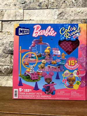 2022 MEGA Barbie Color Reveal Train 'n Wash Pets Playset NEW
