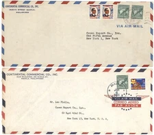 Philippines Air Covers w/TB Seals: 1947 Quezon Pair or 1955 "MALIGATANG PASKO"