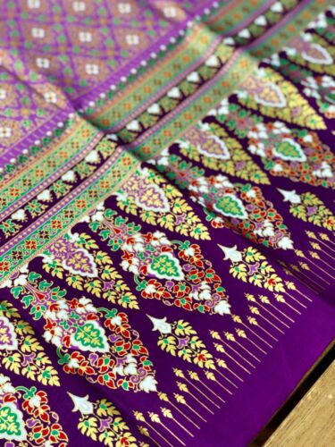 Viole Golden Cotton Fabric Printed in Thai ikat style for craft supplies, Sarong - Picture 3 of 8