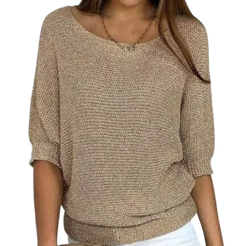 Damen Pullover Oberteile Einfarbig Pulli Frauen Locker - Bild 6 von 46