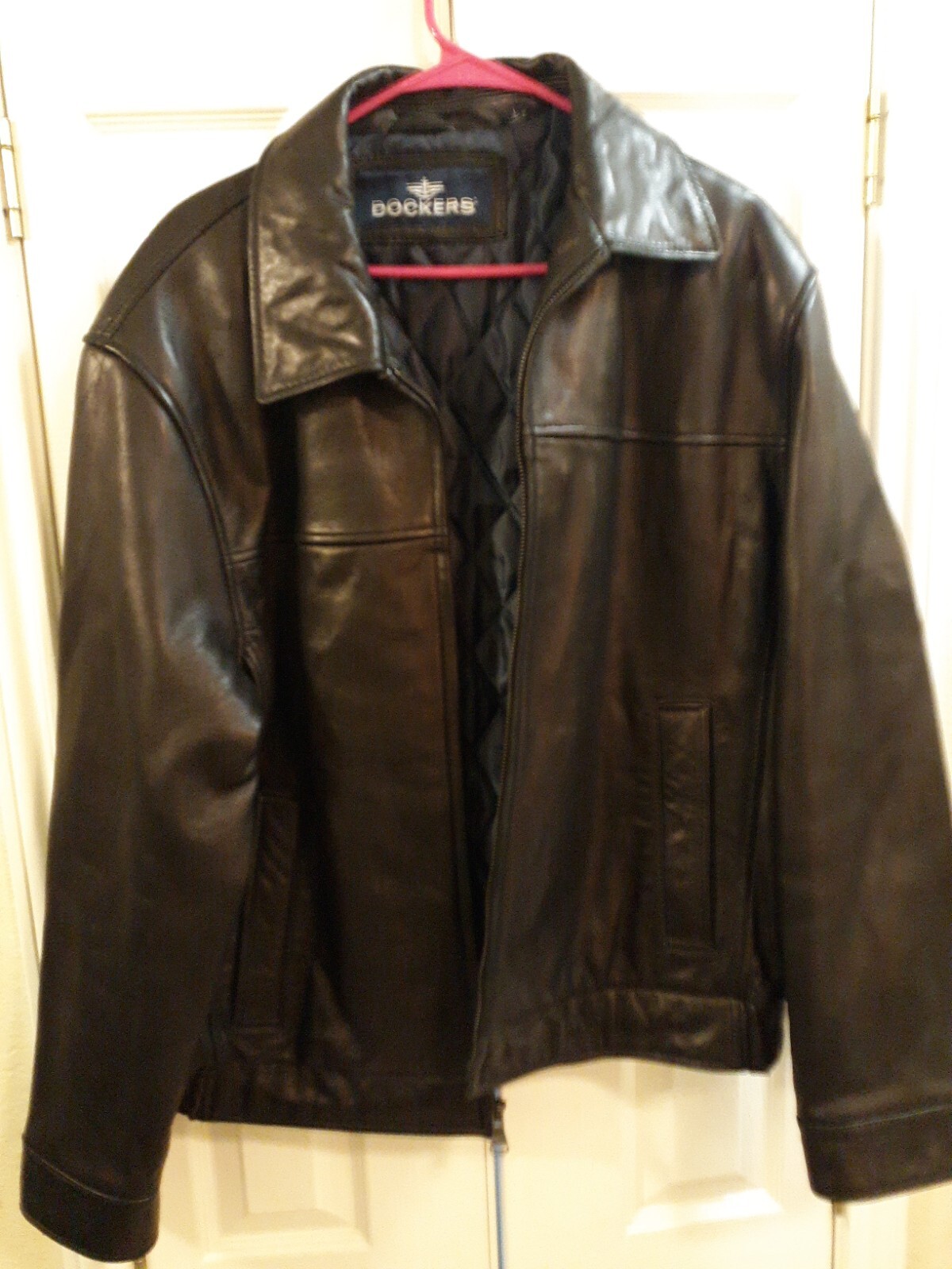 Mens Dockers Black Leather Jacket Size Large Gem