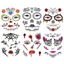 Day of the Dead Temporary Halloween Eye & Face Tattoos (3x Packs Sent at Random)