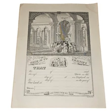 Antique 1880 Christian Baptismal Certificate Blank Baptism Religious Wall Art
