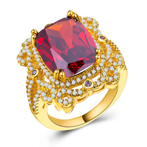 Gold Filled Three Stone Ruby Emerald Sapphire Ring Wedding Women Jewelry Size6-9 