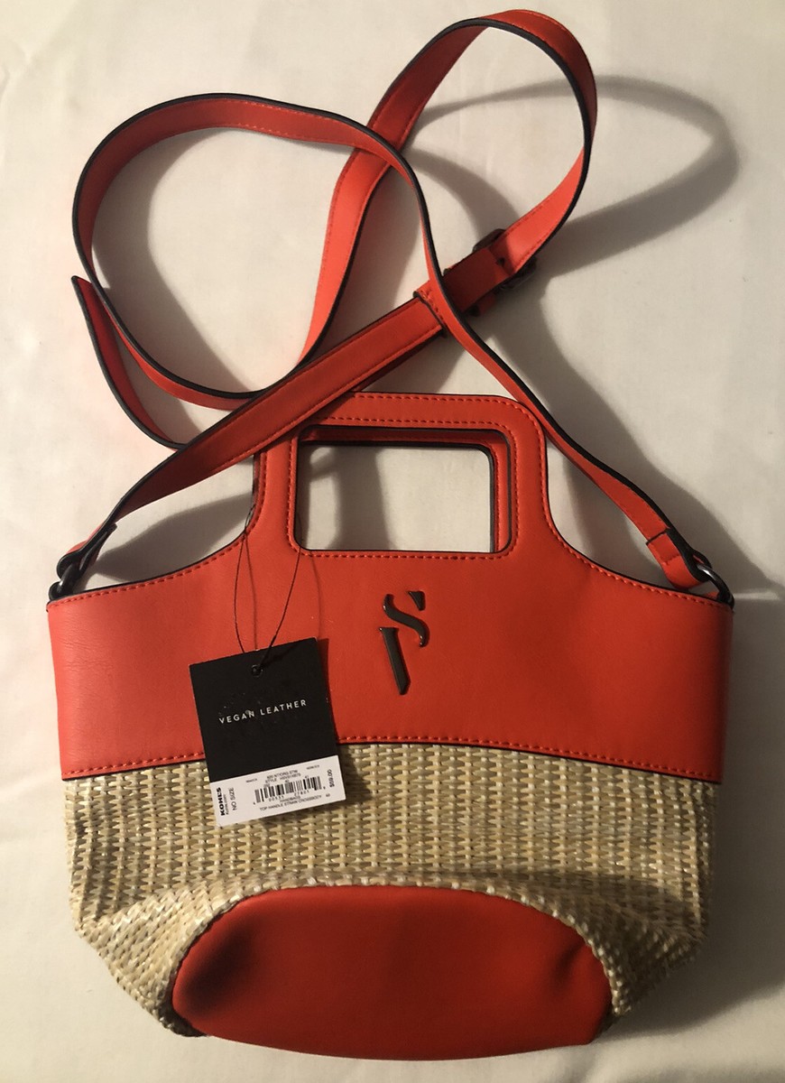 Simply Vera Vera Wang Top Handle Straw Crossbody ORANGE/ Straw NWT
