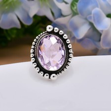 Pink Rose Quartz 925 Sterling Silver Ring Oval Handmad Jewelry Gift For Friends