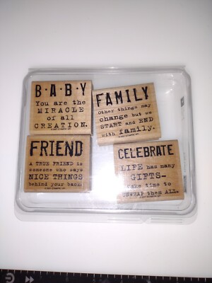 Stampin Up Stamp Set Of 4 Family Baby Friend Celebrate Cursive That's Nice