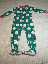 CARTERS Boys Size 5T Green CHRISTMAS PAJAMAS Fleece Zipper SANTA REINDEER