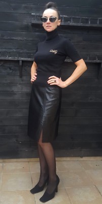 NEU JIL SANDER NAVY Echt Leder Schwarz Rock D 36 Black Leather Mini Skirt New