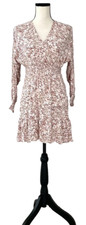 JAPNA Mini Dress Pink Floral LS Boho Smocked Elastic Waistband Sz M Peasant