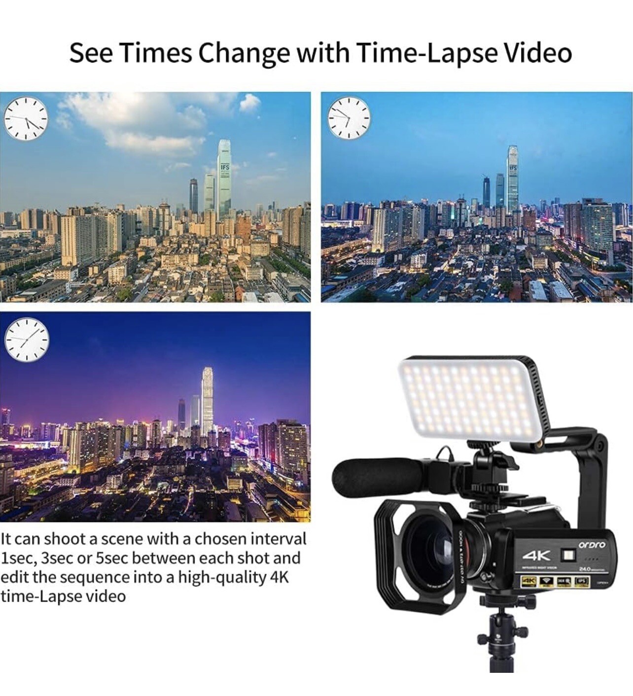 NEW ORDRO HDR-AC3 Video Camera Ultra HD 4k Camcorder 1080P 60FPS IR Night Vision