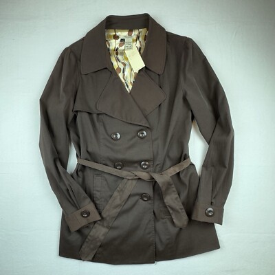 Vertigo Trench Coat Jacket Sz Large Vtg 90s Retro Short Y2K New Double Breasted