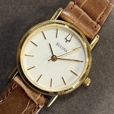 bulova white leather strap ladies watch