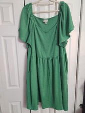 Ava Viv 3X Green Ruched Peasant Dress