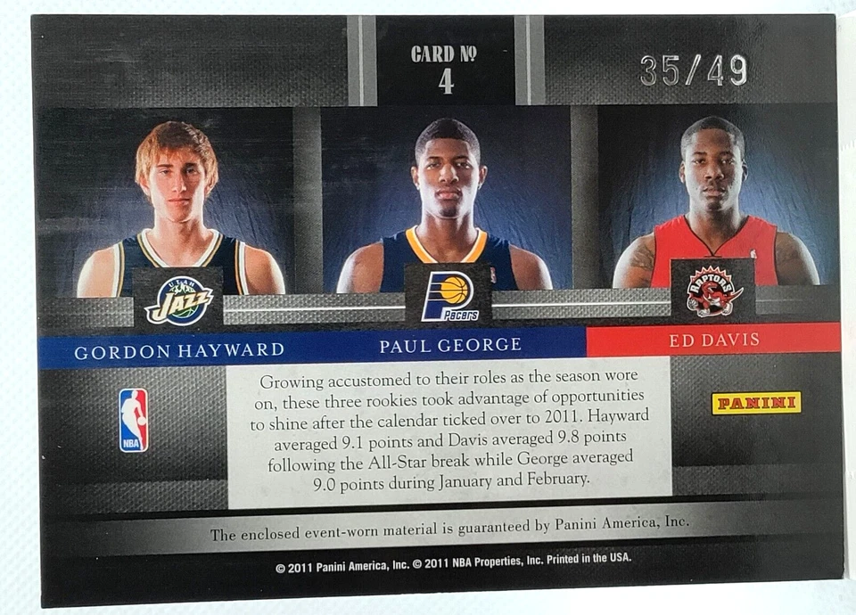 /49 Paul George Rookie Parche Triple Hayward Davis 2010-11 Elite Negro ROOKIES SP Foto 2 de 2