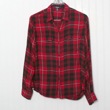 Chaps Women Red Black Plaid Collared Long Sleeve Viscose Tunic Lge