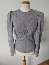 Zara Oberteil Bluse Shirt Tunika Puffärmel Gr. S 36 Weiß Schwarz Gestreift Neu