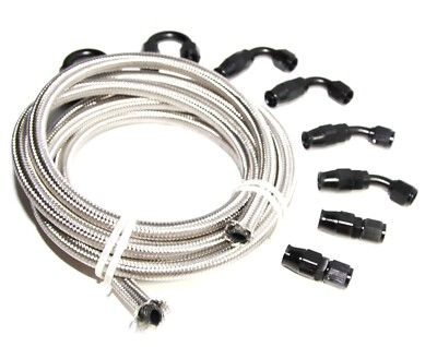 BLACK 8PCS AN6 Swivel  Hose End Fitting Adapters+12FT AN6 SS Braided Line