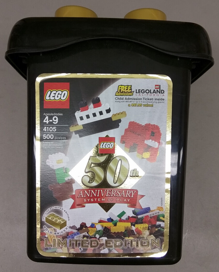 LEGO 4105 50th Anniversary Black Bucket NEW! Metallic Gold Bricks