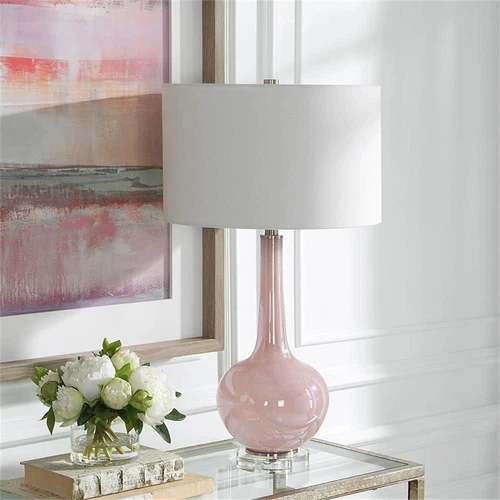 Uttermost Rosa Transitional Glass Fabric and Iron Table Lamp in Pink - Picture 7 of 7