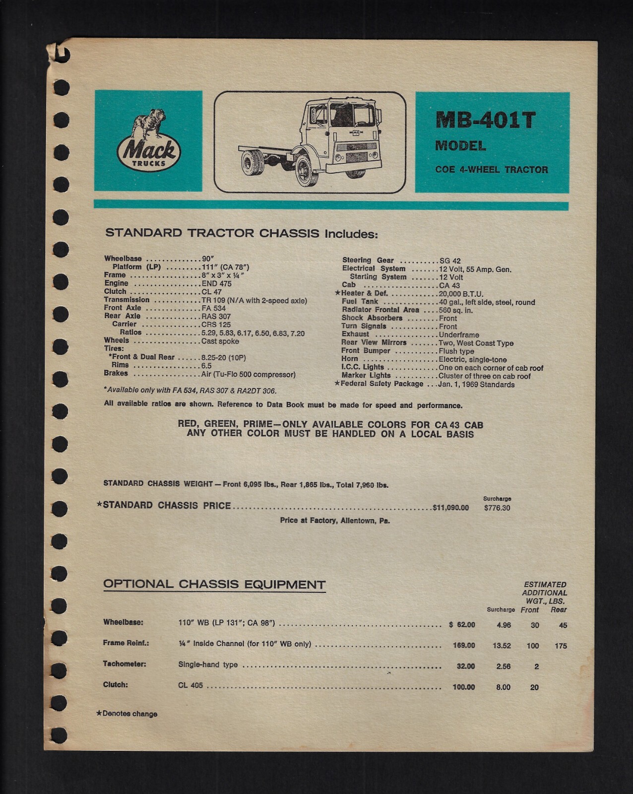 MACK MB-401-T TRUCKS SPECIFICATIONS BROCHURE MAY 1969