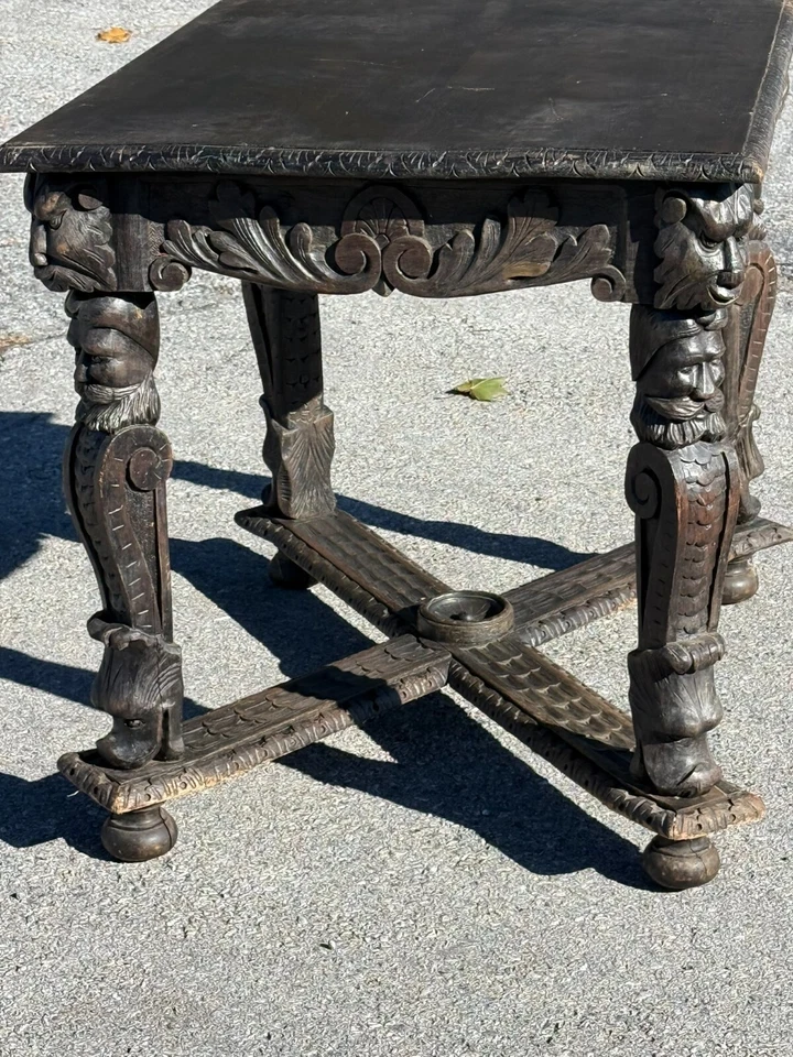 Antique 1800s carved black forest baroque Rennaissance table Carved Victorian - Image 4 of 4