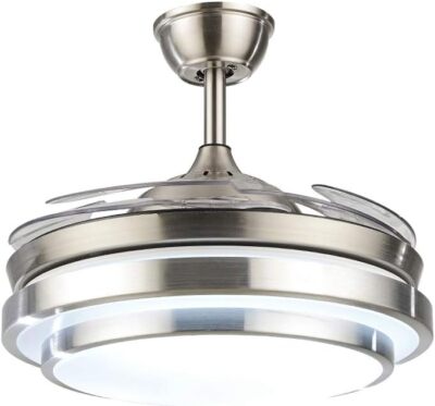 42'' Reversible Ceiling Fan Light Remote 6-Speeds Retractable Chandelier 3-Colors