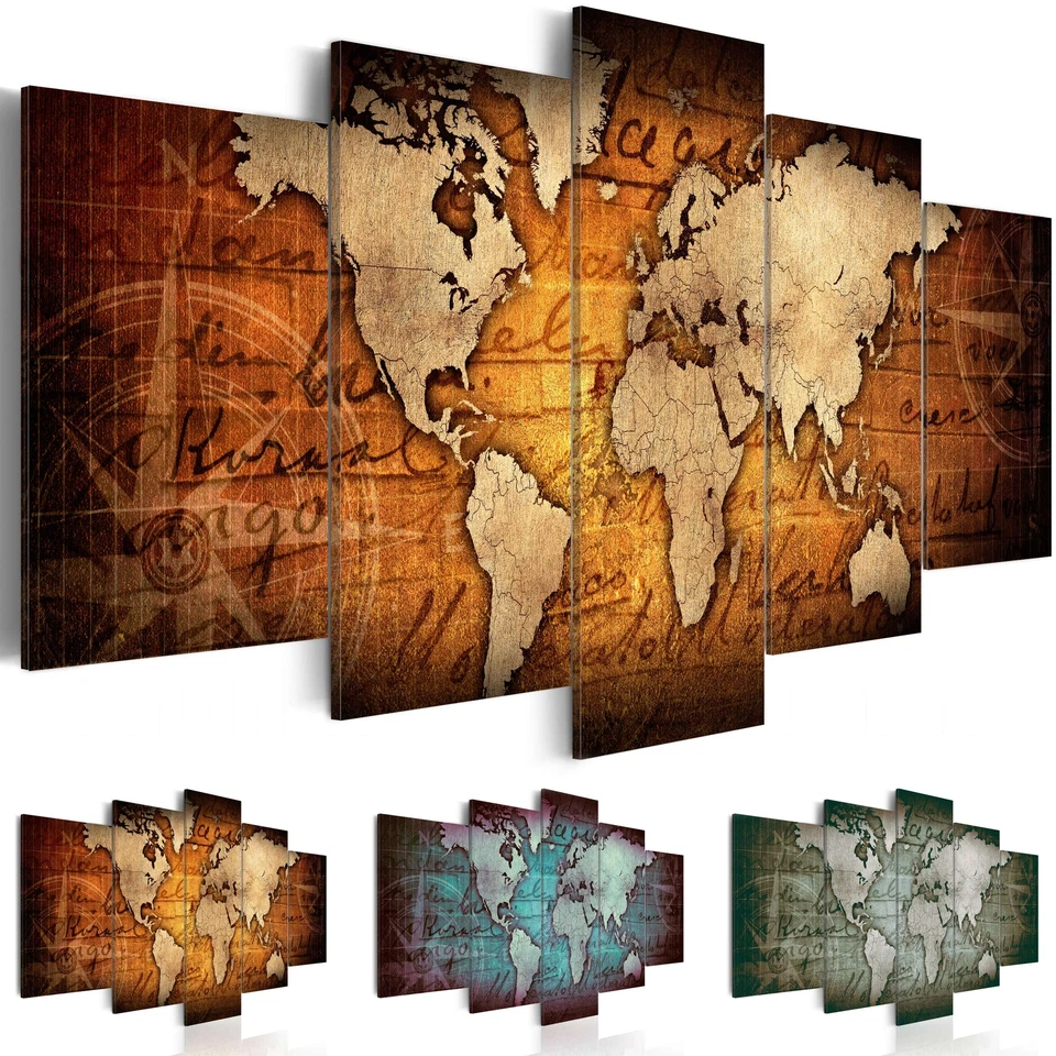 MURANDO Impression sur Toile intissé Tableaux Image Photo Carte du monde k-A-0062-b-n