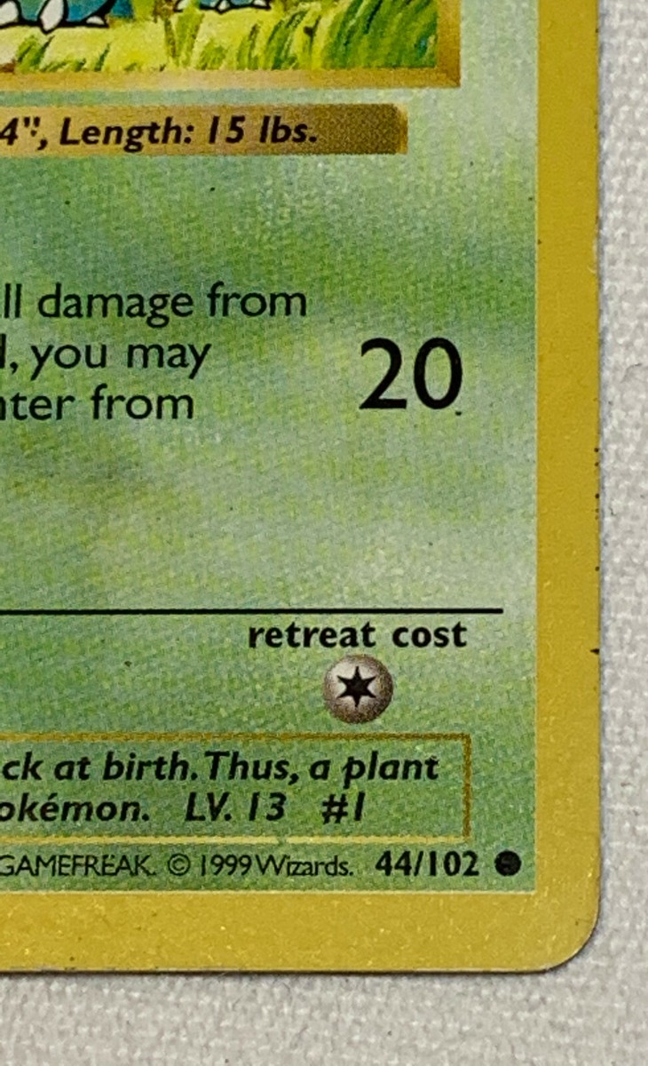 Bulbasaur 44/102 Common | Shadowless Base Set | WOTC Pokemon TCG