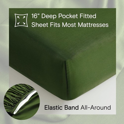 Luxuriously Soft 100% Bamboo Viscose Sheet Set - Cooling, Queen, Forest Green - Picture 6 of 8