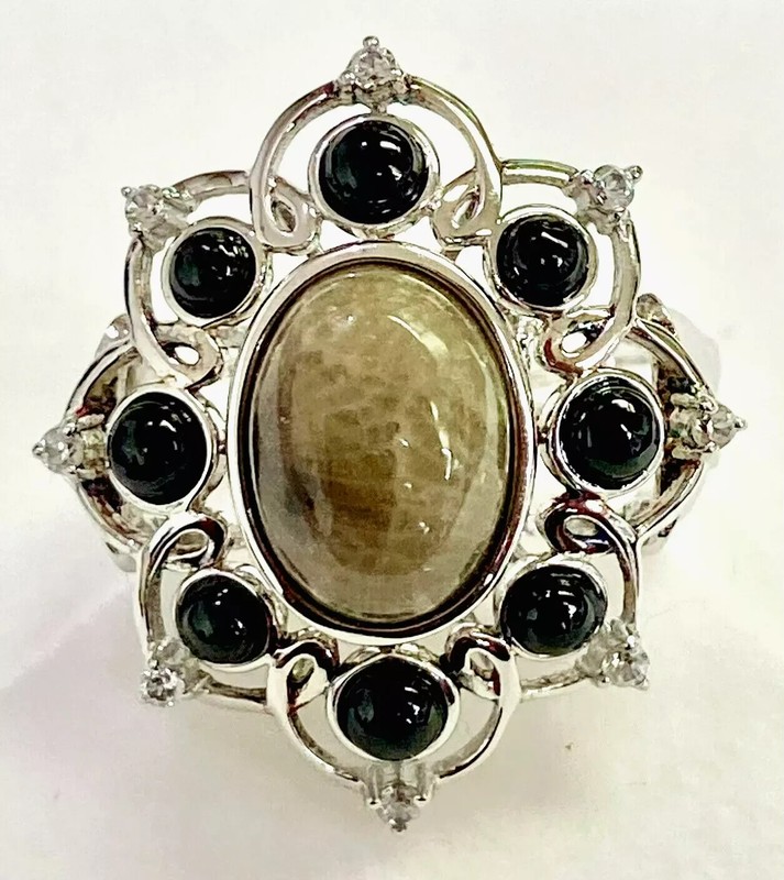 HSN Gem Source Sterling Silver Stingray Coral & Gemstone Floral Ring Size 8
