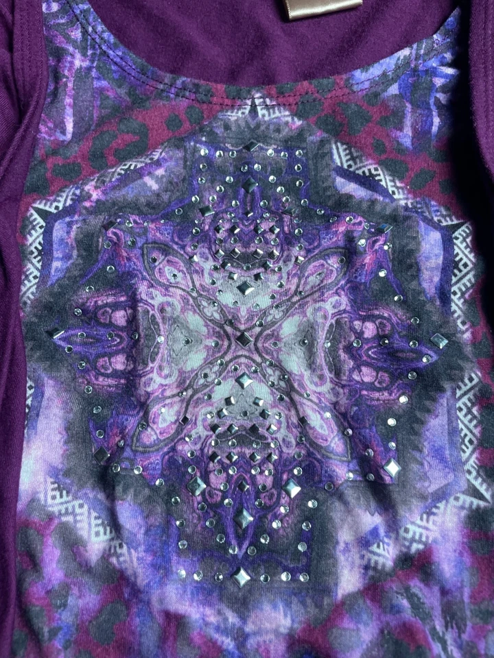 White Stag Sweater, Women's Plus Size 1X, Purple, Faux Layered, Jeweled Cardigan - Image 4 of 4