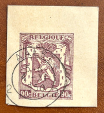 Belgium Lion Rare Belgie Belgique 90c 1946 Vintage Deep Violet Printed on Card