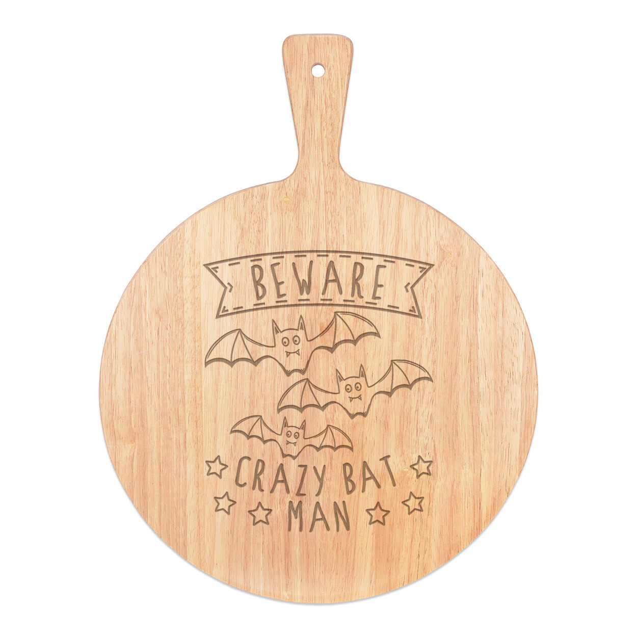 Beware Crazy Bat Man Pizza Board Paddle Wooden Halloween Dad Funny