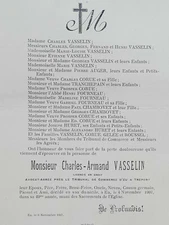 CHARLES VASSELIN Auger Corue FAIRE PART Tranchepain HURET Chambovet EU 1907