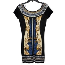 Jealous Tomato Bodycon Black Blue Multi Print Mini Dress Cap Sleeve Large