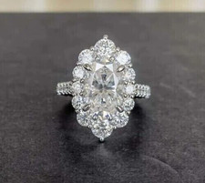 Women's Pretty Halo Wedding Ring Oval Simulated Diamond In 14K White Gold Plated