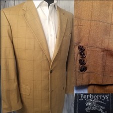 Vintage Burberrys Mens Blazer 40R Gold Windowpane Wool USA Sport Coat