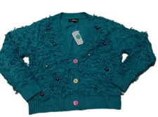 NWT 33 Degrees Women's Button Up Ugly Christmas Cardigan Bulbs Sweater Green M