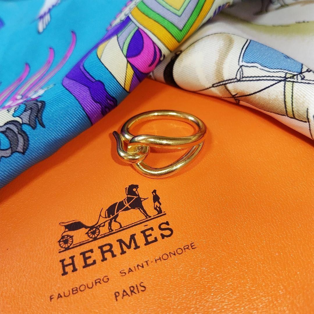 Hermes Gold Scarf Ring Elegant Jewelry Used Good Condition