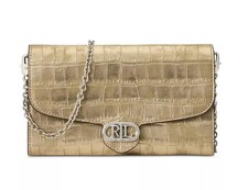 Ralph Lauren Embossed Leather Wallet Adair Crossbody Bag Platinum 195
