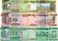 Guinea 3 PCS Set: 500, 1000 & 2000 Francs (2022) - p-52b, p-48d, p-48Ab UNC