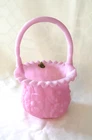 FENTON * Rose Satin * Deep Poppy Basket * Pink * With Fenton Sticker * 10x7"