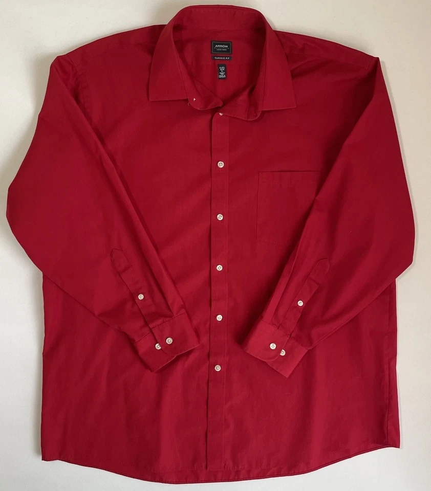 Camisa de vestir Arrow para hombre talla XL 17, 17 1/2-32/33 roja manga larga calce clásico Foto 2 de 4